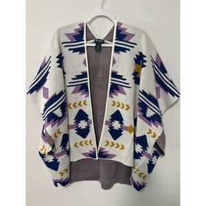 Wrangler Retro Southwestern Navajo Print Open Front Knit Poncho Shawl One Size